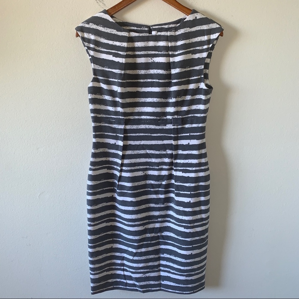 Calvin Klein Gray and White Striped Sleeveless Midi Dress